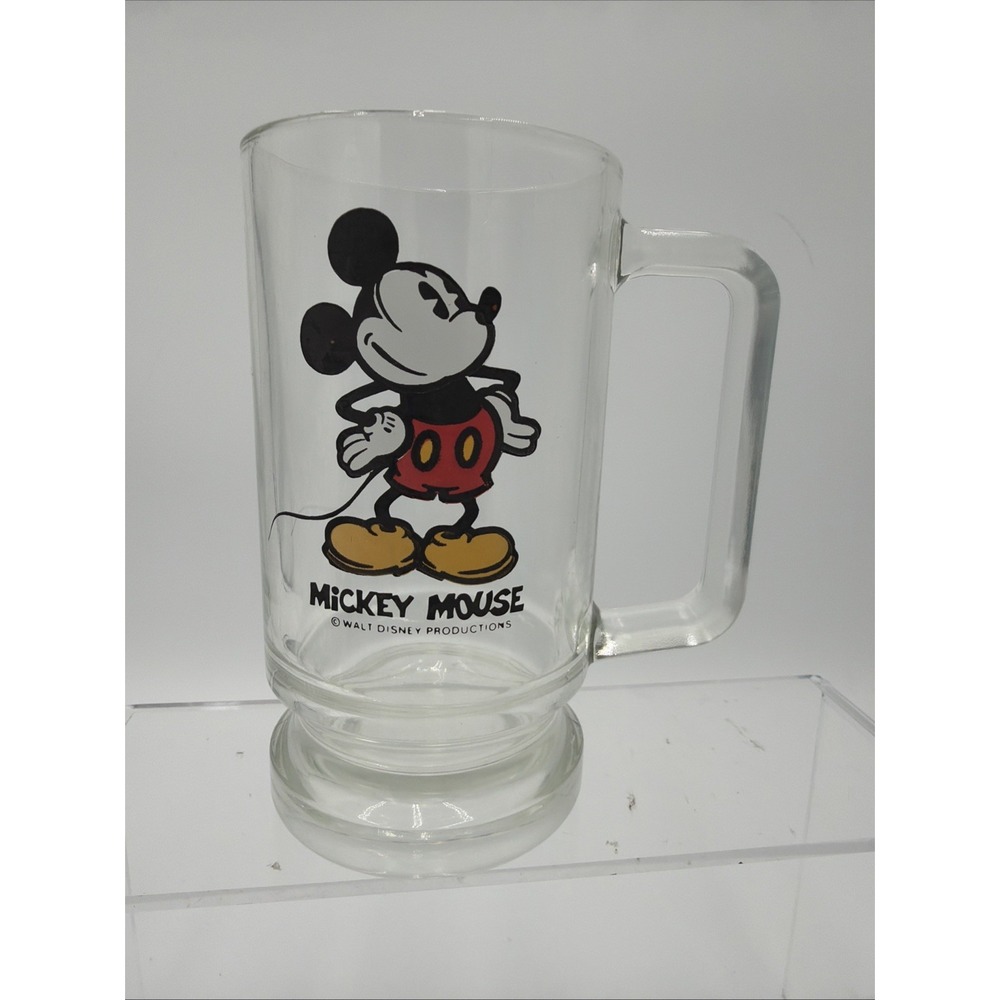 Vintage Mickey Mouse Handled Clear Glass Mug/Stein‎ "Walt Disney Productions"